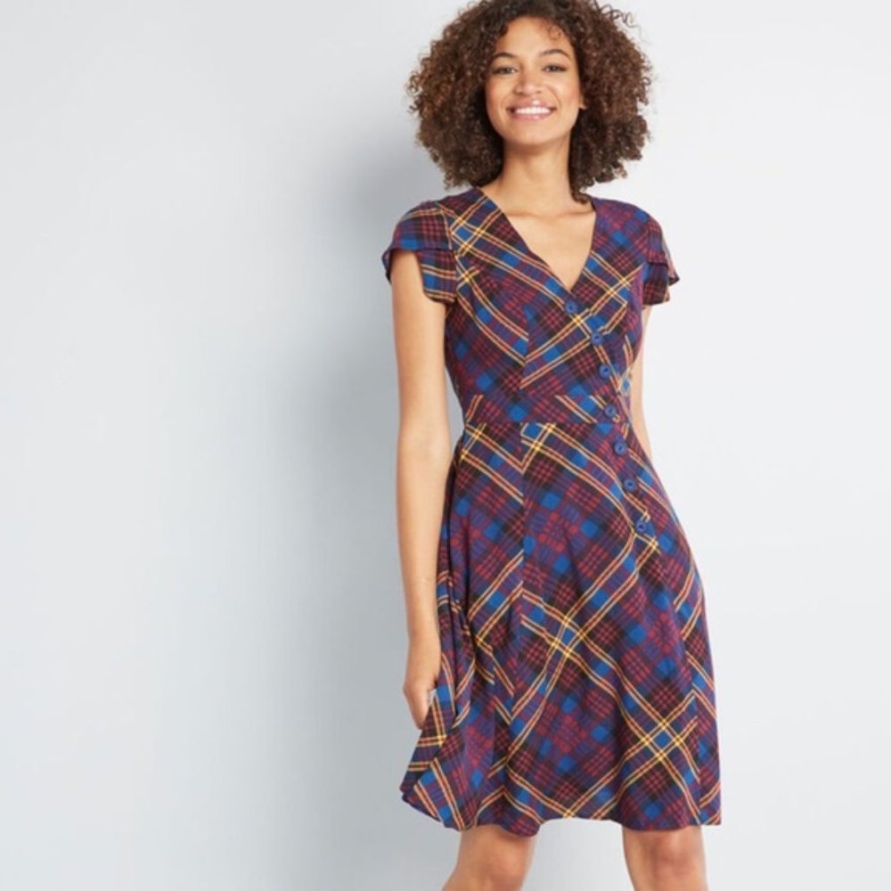 Modcloth Short Sleeve plus Dress 3X plaid